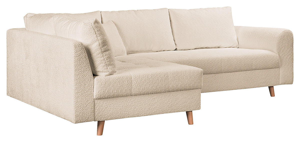 ECKSOFA inkl. Hocker Ariella Weiß Bouclé  - Naturfarben/Weiß, Design, Holz/Textil (161/231cm) - Livetastic