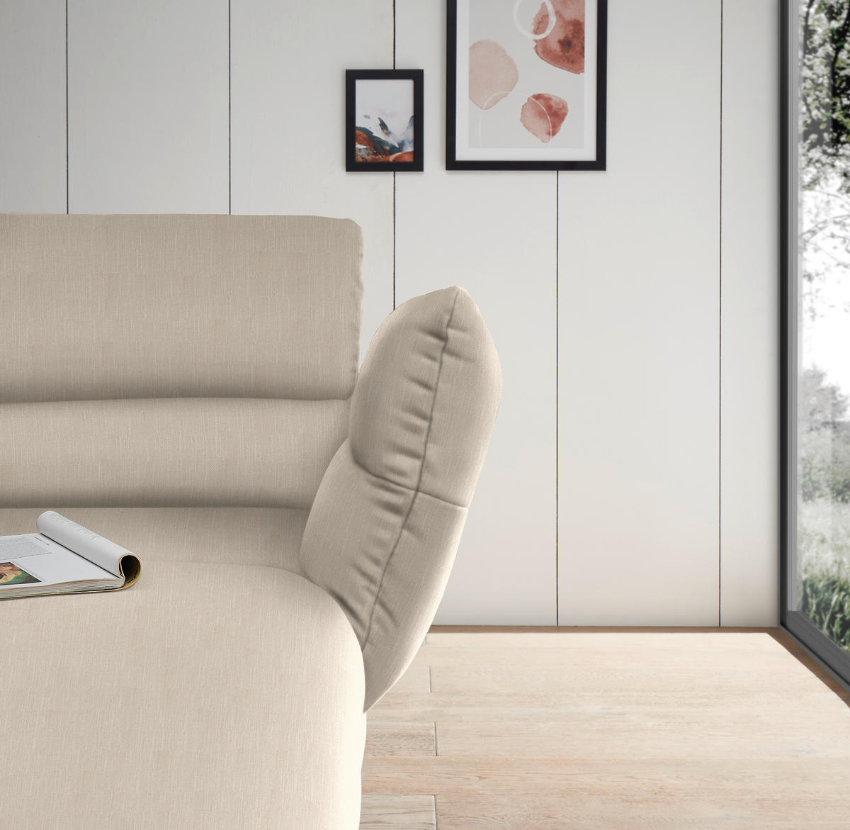ECKSOFA in Flachgewebe Magnolie  - Magnolie/Schwarz, Design, Textil/Metall (279-327/176-217cm) - Dieter Knoll