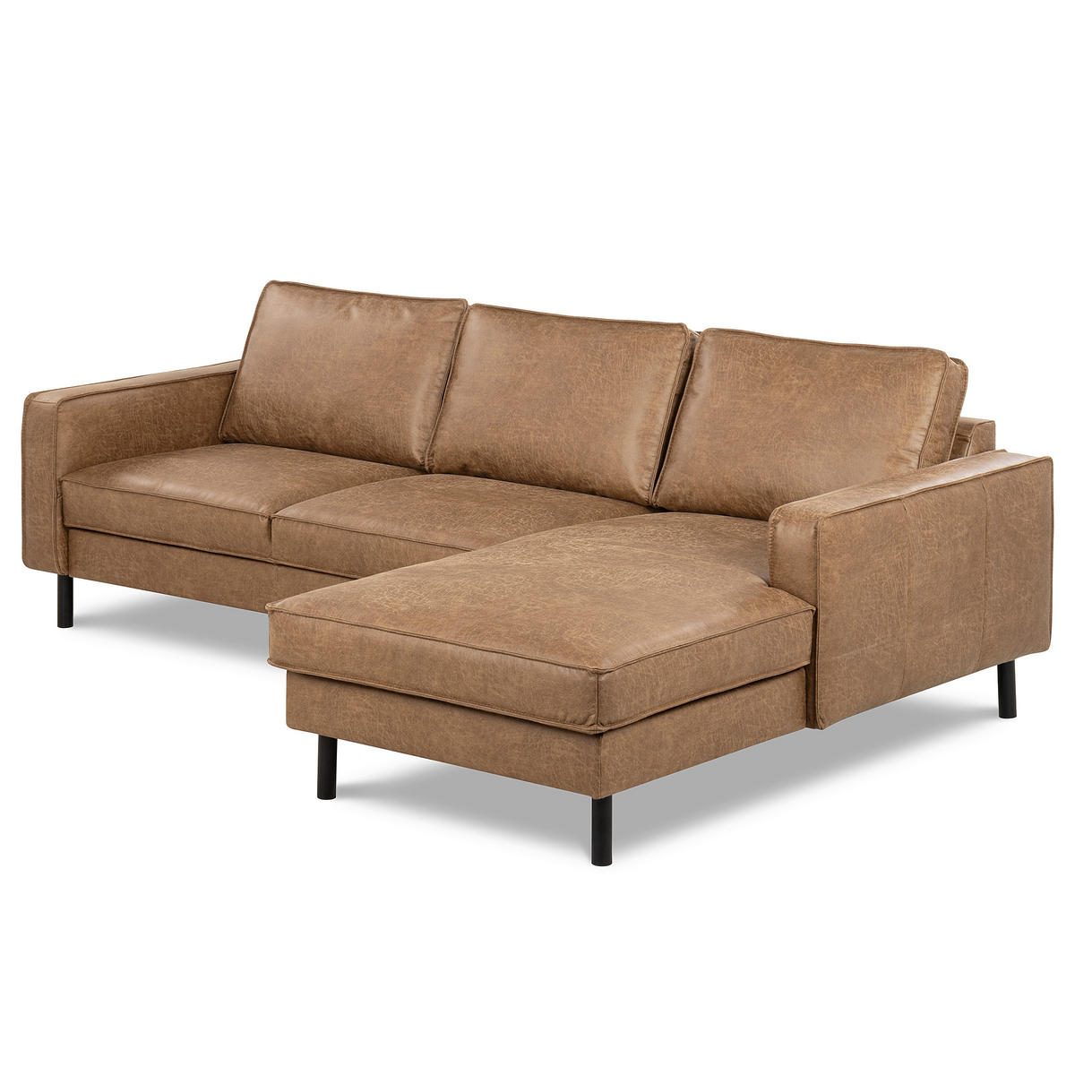 ECKSOFA Beige Echtleder Lederlook Bettkasten, Schlaffunktion, Rücken echt  - Beige/Schwarz, Design, Leder/Textil (166/238cm) - Livetastic