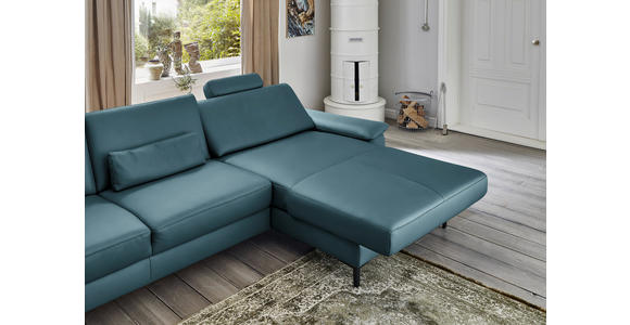 ECKSOFA in Echtleder Blau  - Blau/Schwarz, Design, Leder/Metall (334/176cm) - Dieter Knoll