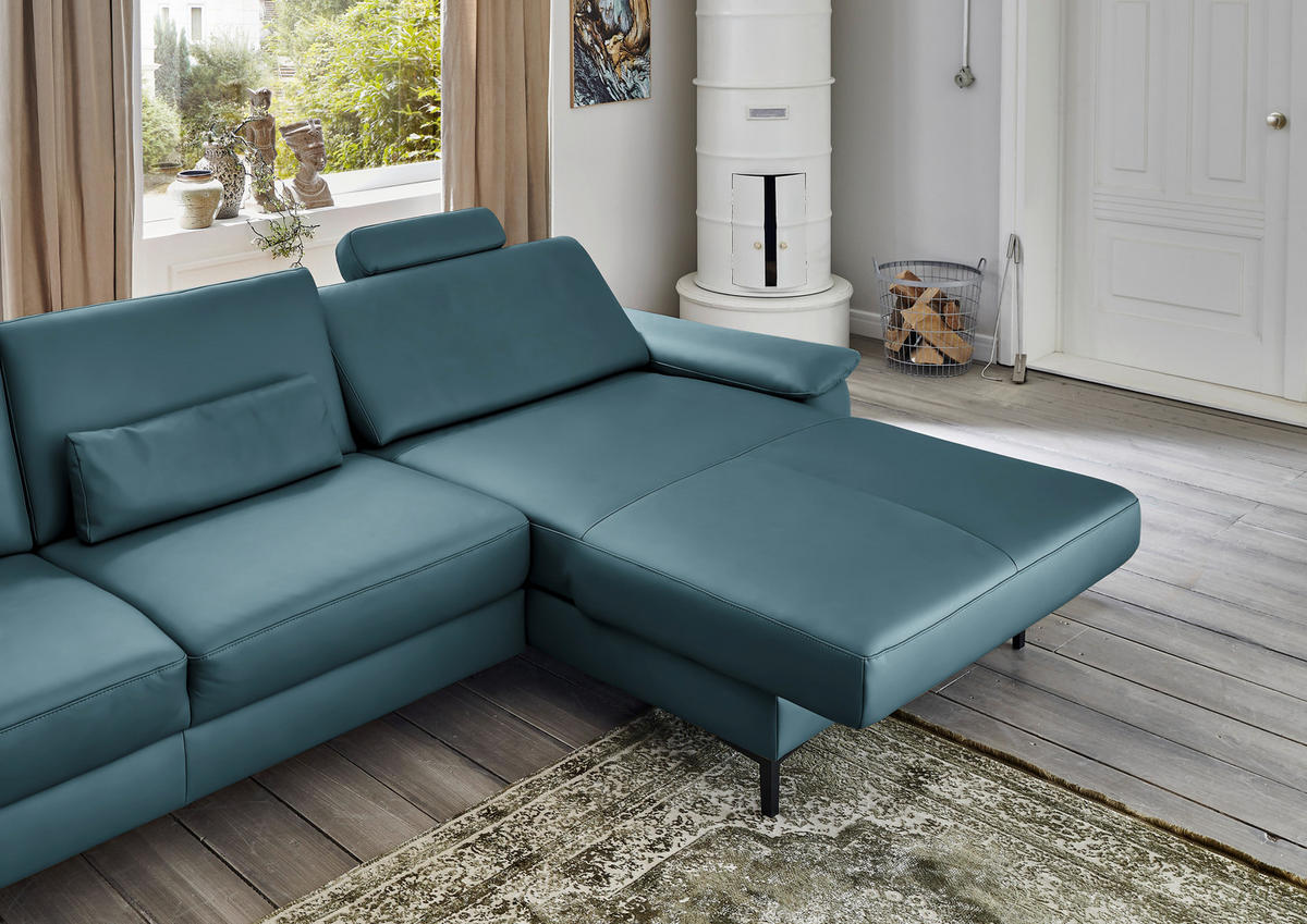 ECKSOFA in Echtleder Blau  334/176 cm  - Blau/Schwarz, Design, Leder/Metall (334/176cm) - Dieter Knoll