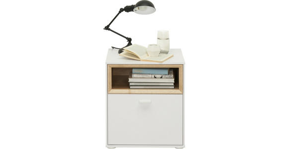 NACHTKÄSTCHEN in Eichefarben, Weiß - Eichefarben/Weiß, Design, Holzwerkstoff/Kunststoff (41,8/48/40cm) - Hom`in