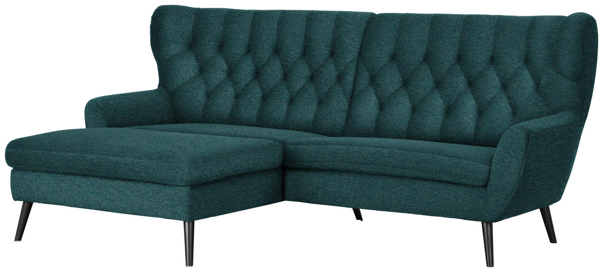 ECKSOFA  in Flachgewebe Petrol  165/237 cm  - Petrol/Schwarz, Design, Holz/Textil (165/237cm) - Stylife