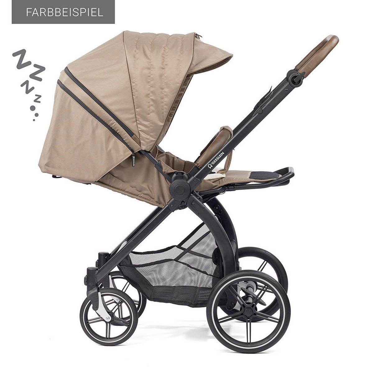 KOMBIKINDERWAGEN  FX4 Swing Set mit Handbremse  Camel-Tabak-Blume ecru  - Creme/Schwarz, Basics, Textil (100/55/130cm) - Gesslein