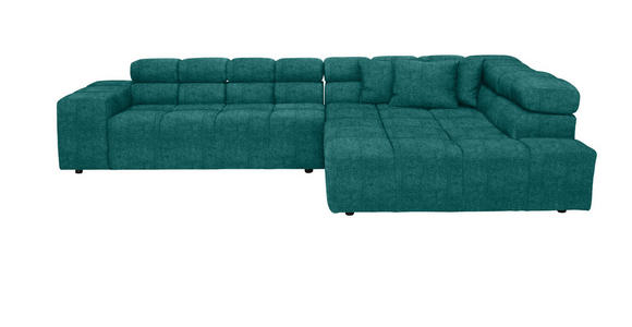 ECKSOFA in Velours Petrol  317/213 cm  - Petrol/Schwarz, Design, Kunststoff/Textil (317/213cm) - Hom`in