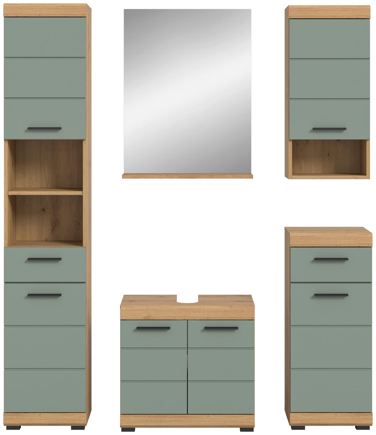 BADEZIMMER 5-teilig  in 134 cm  - Salbeigrün/Eichefarben, MODERN, Glas/Holzwerkstoff (134cm) - MID.YOU
