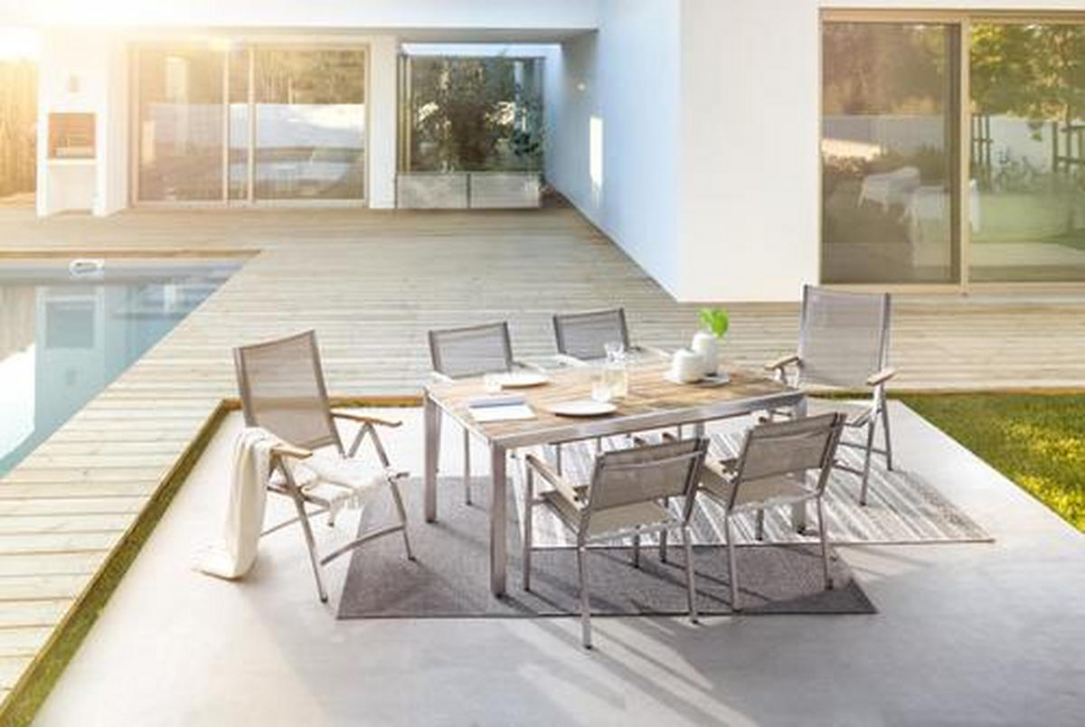 GARTENTISCH 170-280/90/75 cm Holz, Metall rechteckig  - Edelstahlfarben/Teakfarben, Design, Holz/Metall (170-280/90/75cm) - Zebra 