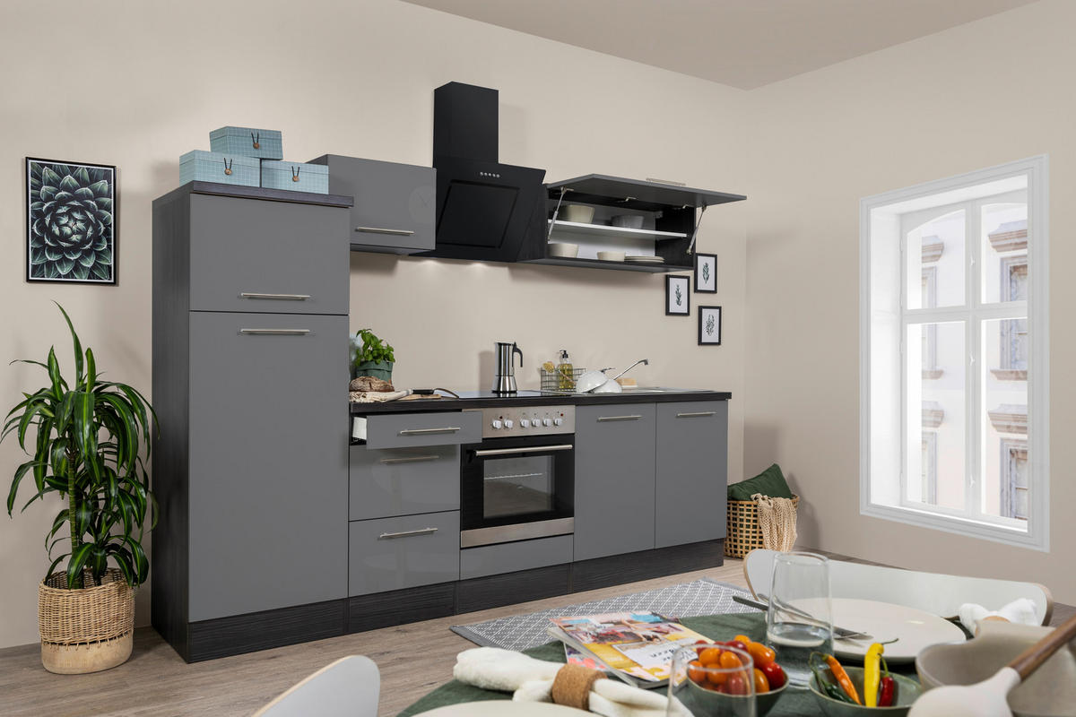 KÜCHENBLOCK 270 cm   in Grau, Eichefarben  - Eichefarben/Alufarben, KONVENTIONELL, Holzwerkstoff/Metall (270cm) - Respekta