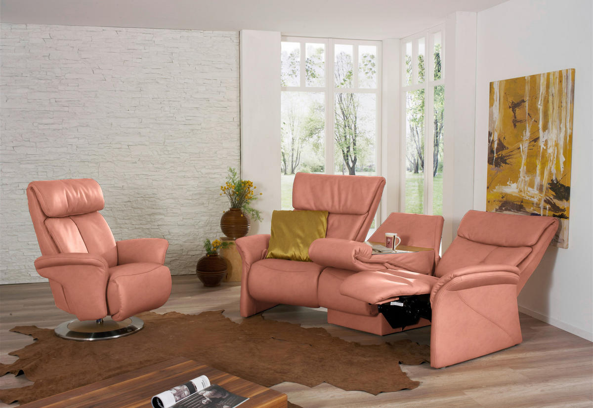 TRAPEZSOFA in Echtleder Koralle  - Koralle/Naturfarben, KONVENTIONELL, Leder/Holz (208/103/105cm) - Himolla Komfortklass