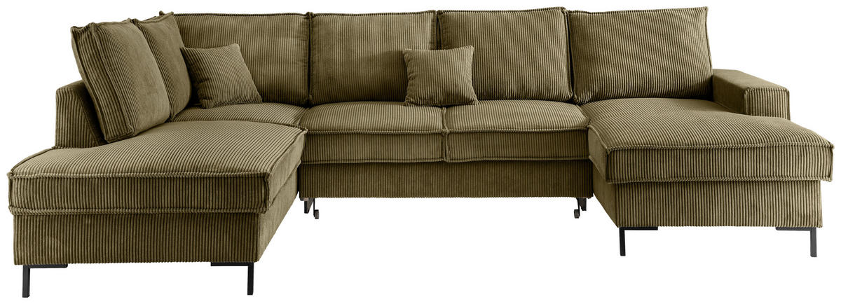 SJEDEĆA GARNITURA tekstil  maslinasto zelena   - maslinasto zelena/crna, Moderno, tekstil/metal (198/309/150cm) - MID.YOU