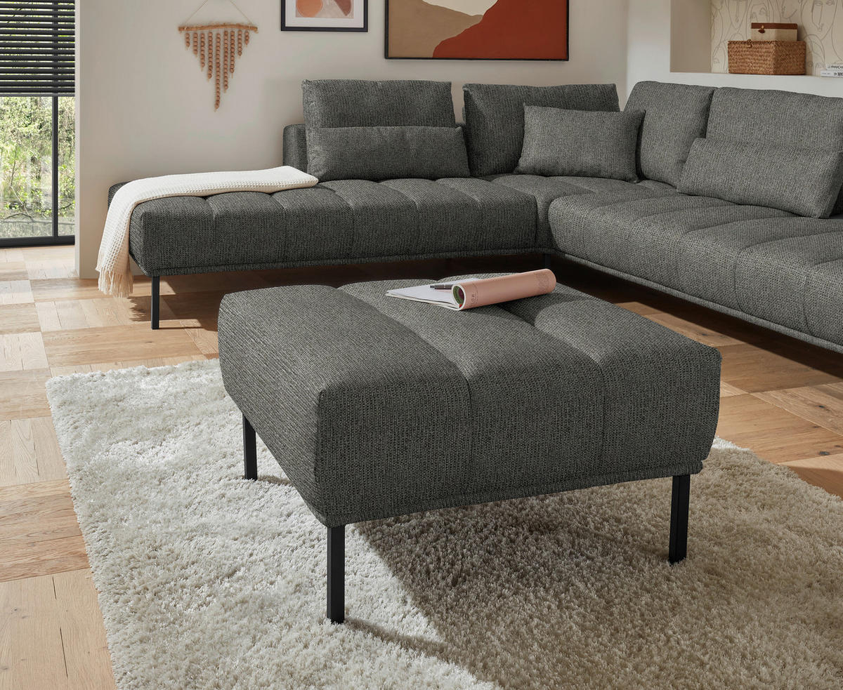 ECKSOFA  in Flachgewebe Graubraun  270/308 cm  - Graubraun/Schwarz, Design, Textil/Metall (270/308cm) - Pure Home Lifestyle