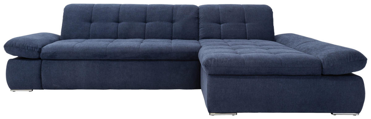 ECKSOFA Dunkelblau Mikrofaser  - Chromfarben/Dunkelblau, KONVENTIONELL, Textil/Metall (300/172cm) - MID.YOU