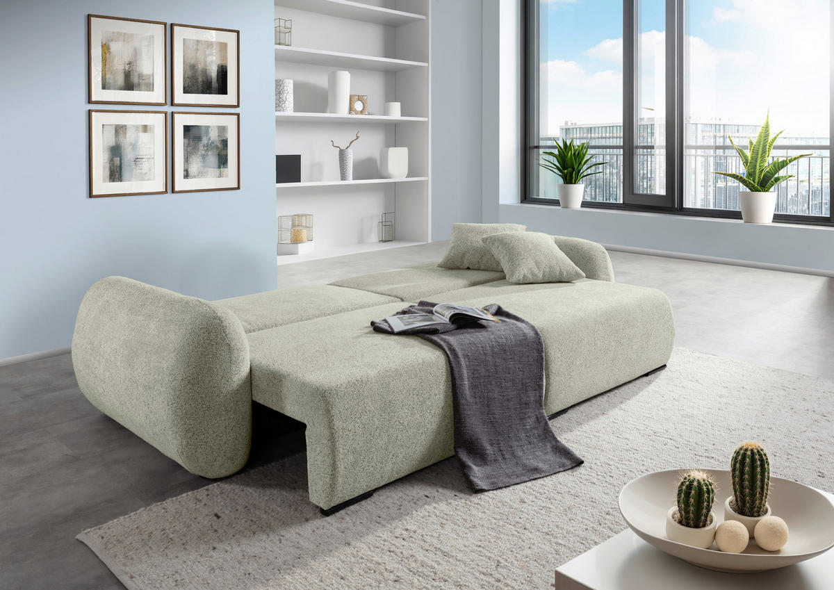 SCHLAFSOFA Flachgewebe Mintgrün  inkl. Zierkissen, Rückenkissen, Bettkasten, Schlaffunktion, Rücken echt, Liegefläche im Originalstoff  - Schwarz/Mintgrün, KONVENTIONELL, Kunststoff/Textil (250/74/92cm) - Carryhome