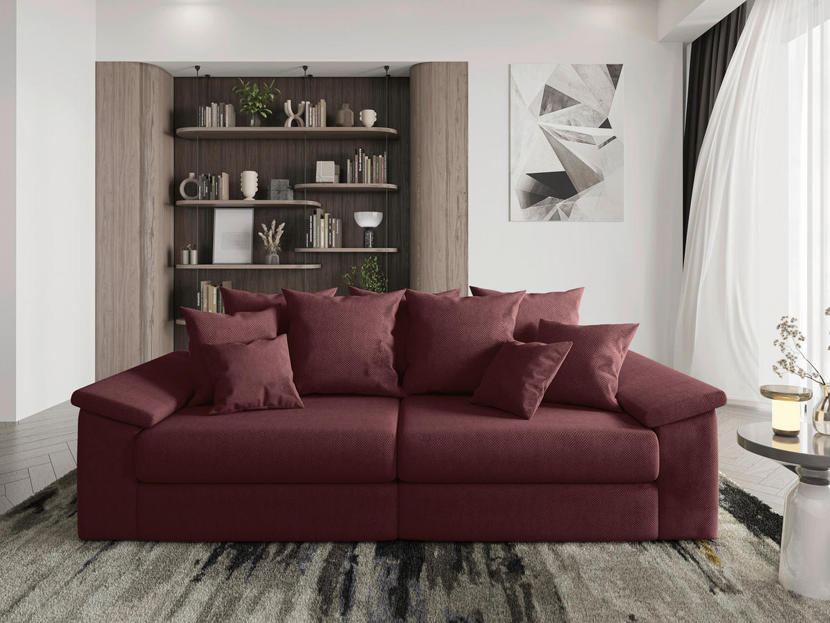 BIGSOFA TERMINI in Velours, Webstoff Bordeaux  - Bordeaux/Beige, Design, Holz/Textil (260/98/123cm) - MID.YOU