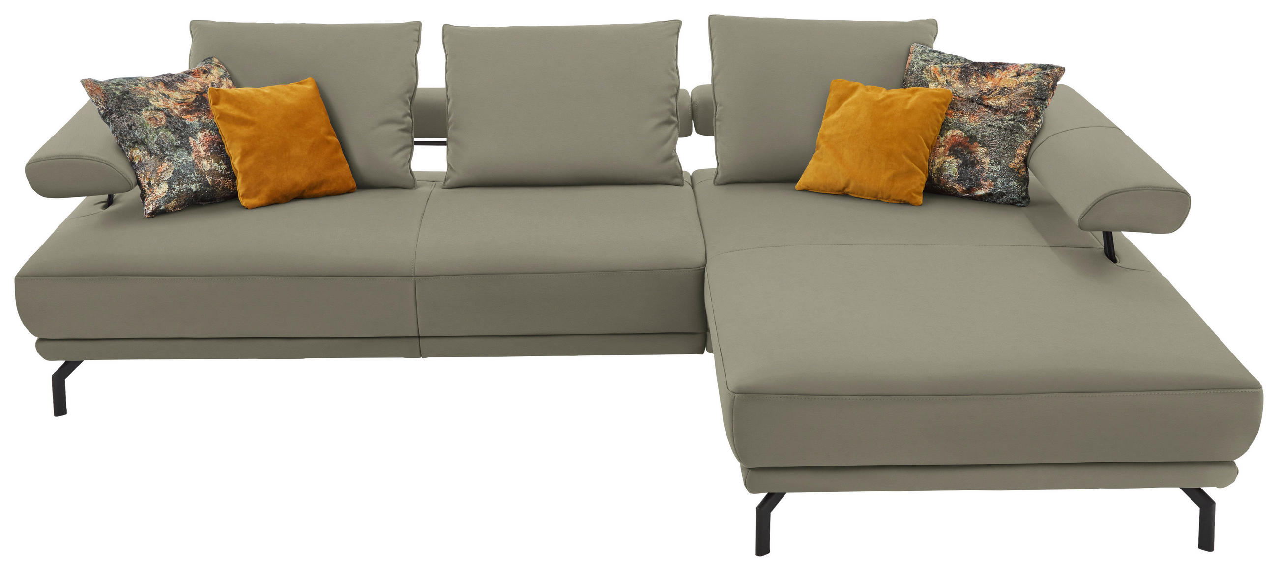 ECKSOFA in Echtleder Hellgrau  - Hellgrau/Schwarz, Design, Leder/Metall (305/224cm) - Dieter Knoll