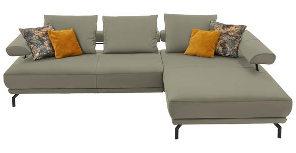 ECKSOFA in Echtleder Hellgrau 305/224 cm - Hellgrau/Schwarz, Design, Leder/Metall (305/224cm) - Dieter Knoll