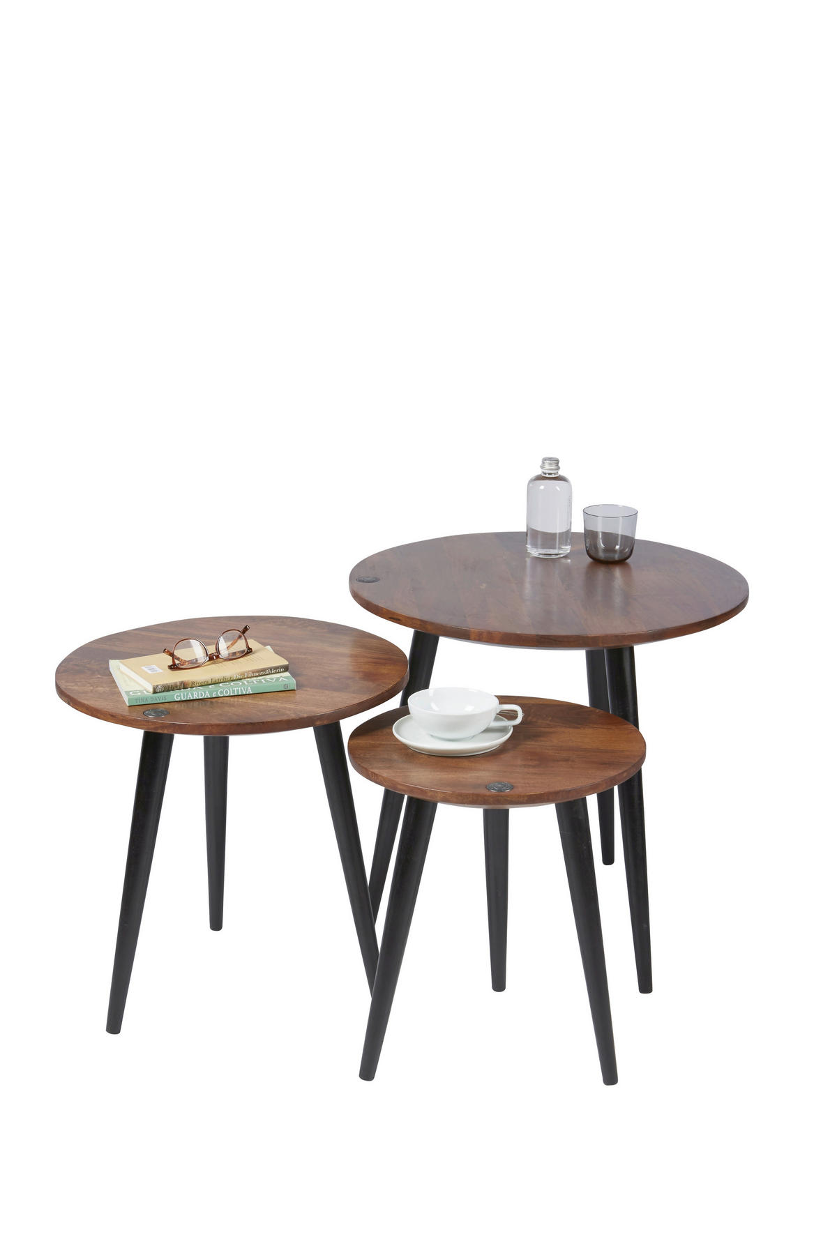 BEISTELLTISCH 50/50/50 cm Mangoholz massiv Braun, Schwarz rund  - Schwarz/Braun, Design, Holz (50/50/50cm) - MID.YOU