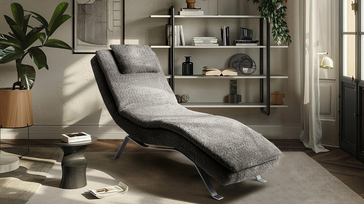 RELAXLIEGE in Bouclé Dunkelgrau  - Dunkelgrau/Silberfarben, Design, Textil/Metall (65/95/171cm) - Celina Home