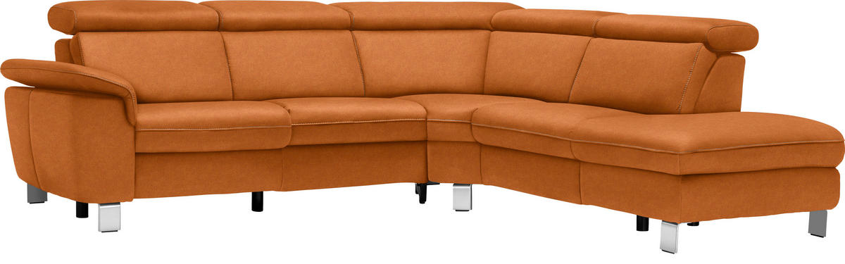 ECKSOFA in Flachgewebe, Mikrofaser Terracotta  271/239 cm  - Beige/Terracotta, Design, Textil/Metall (271/239cm) - Cantus