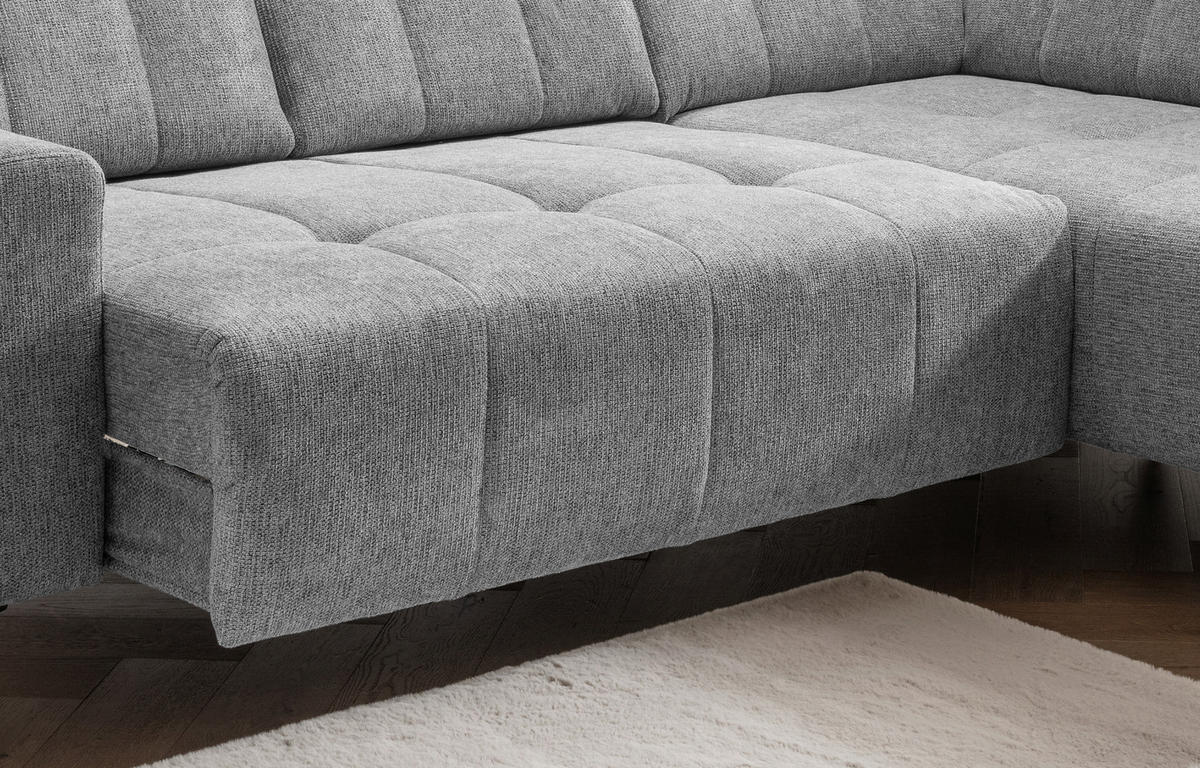 ECKSOFA in Chenille Silberfarben  - Silberfarben/Schwarz, Modern, Textil/Metall (261/200cm) - Livetastic
