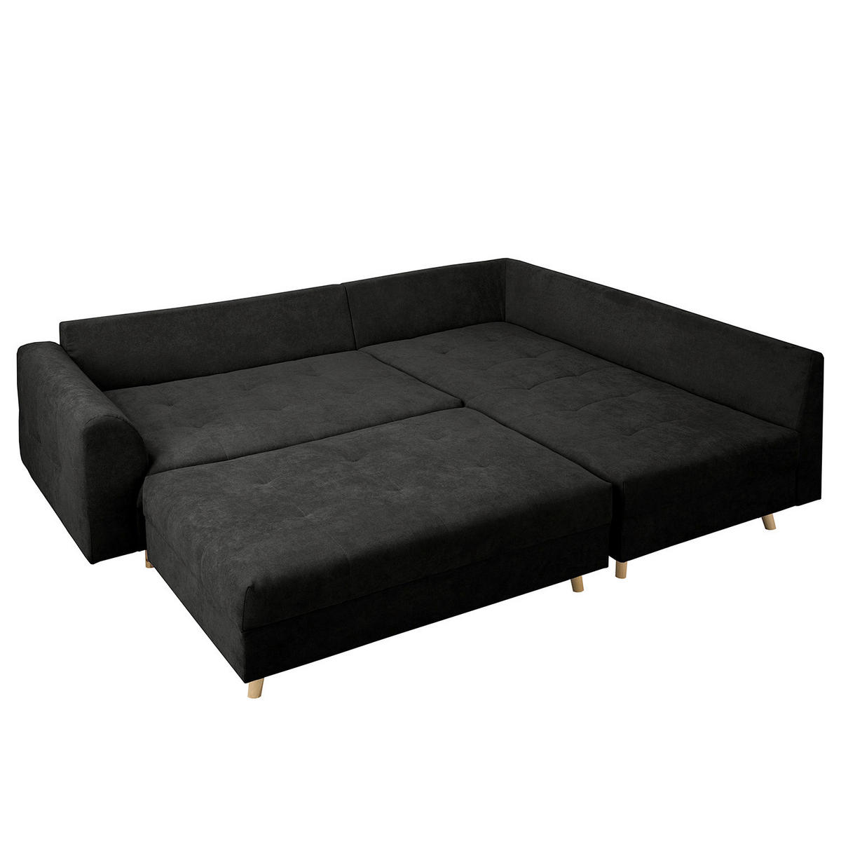 ECKSOFA inkl. Hocker Ariella in Mikrofaser Schwarz  161/231 cm  - Schwarz/Naturfarben, Design, Holz/Textil (161/231cm) - Livetastic