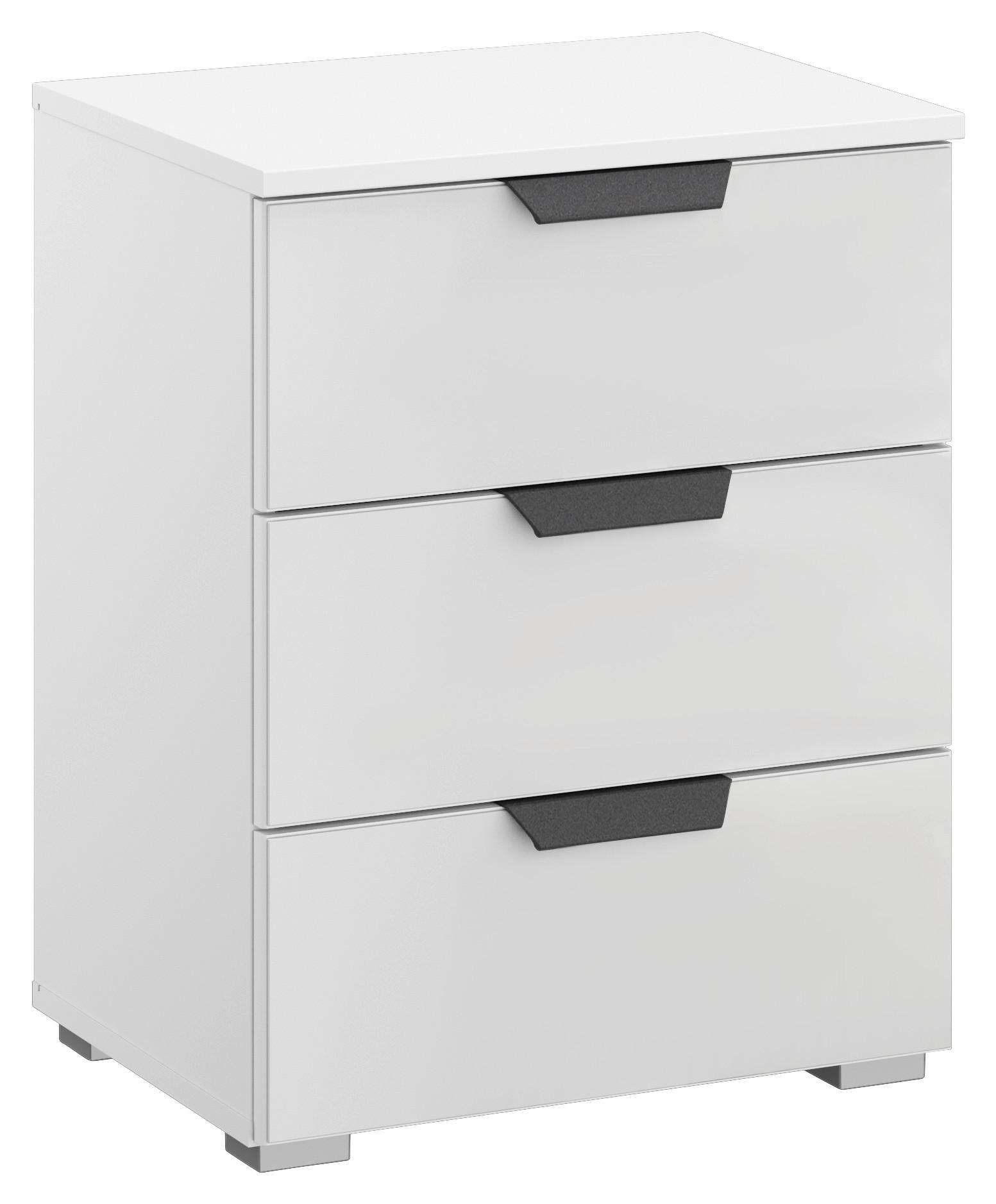 NOĆNI STOČIĆ bela, bela visoki sjaj  - siva/boja aluminijuma, Moderno, staklo/metal (47/62/42cm) - Rauch Möbel