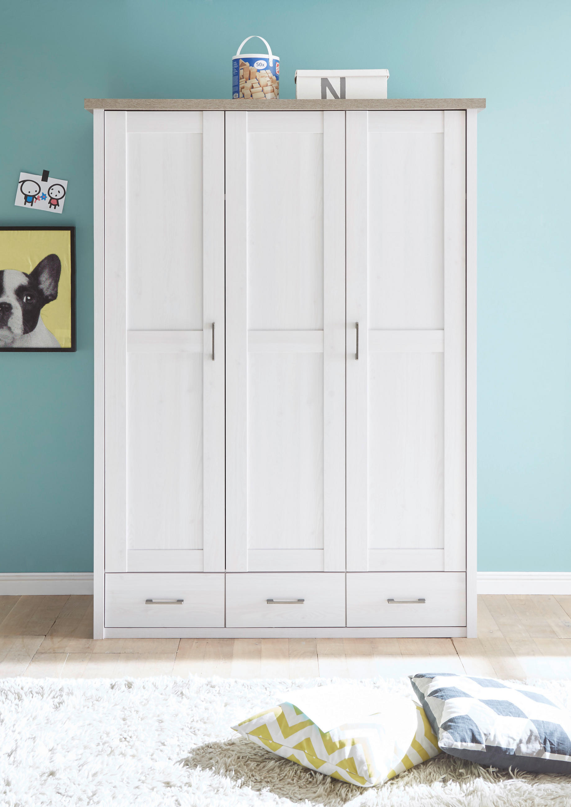 Thumbnail - Xxxl Babykleiderschrank Luca / Corner, Weiß, Eiche, Holzwerkstoff, 7 Fächer, 3 Schubladen, 148x201x62 cm, Babymöbel, Bab...