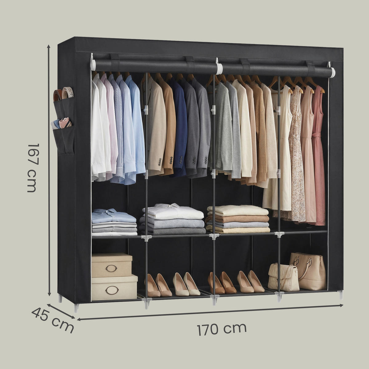 STOFFSCHRANK Schwarz  - Schwarz, Basics, Textil/Metall (170/167/45cm) - Boxxx