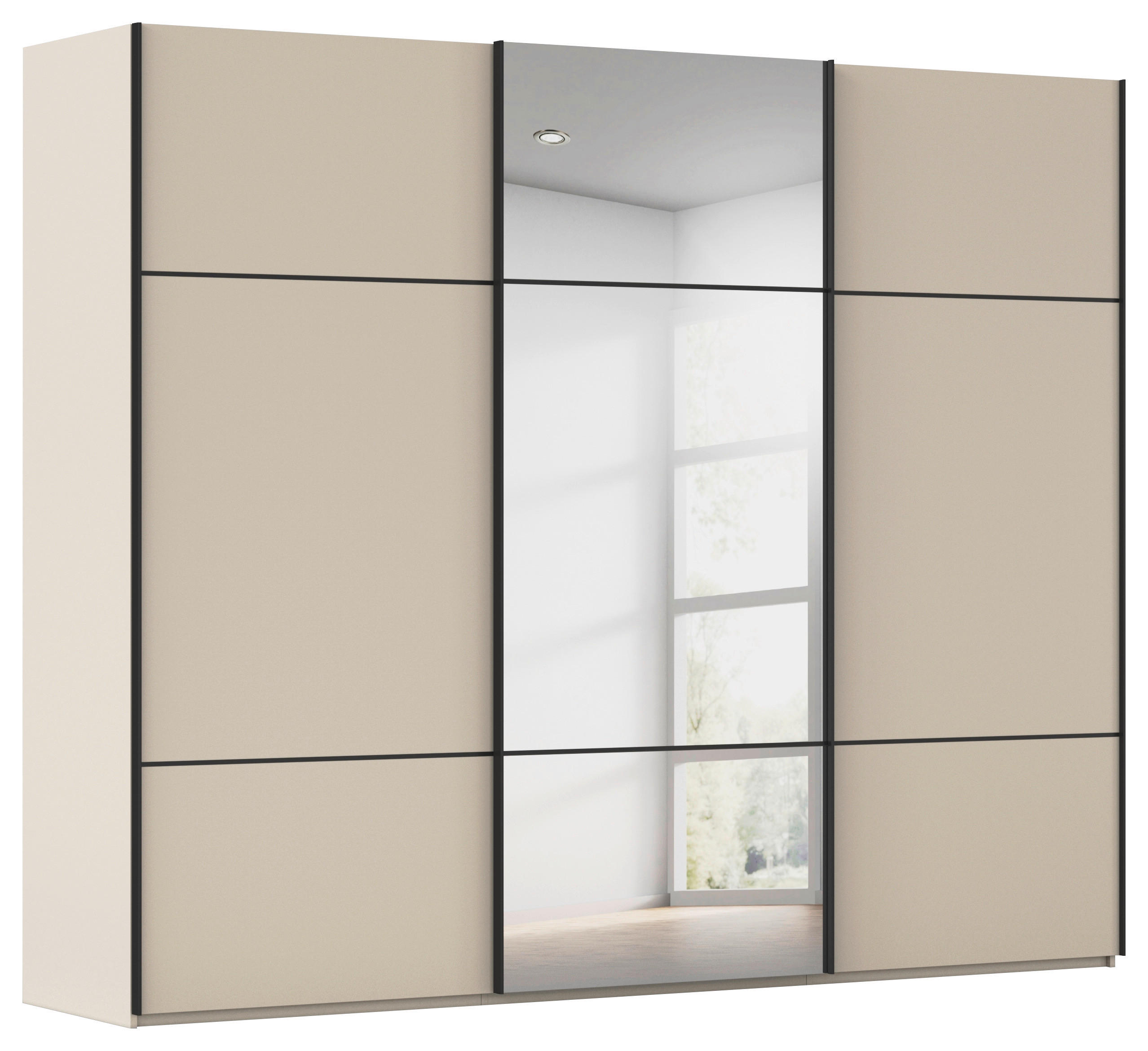 SCHWEBETÜRENSCHRANK 301/223/68 cm,  in Champagner, 3 Tür(en)  - Champagner/Schwarz, KONVENTIONELL, Glas/Holzwerkstoff (301/223/68cm) - Novel