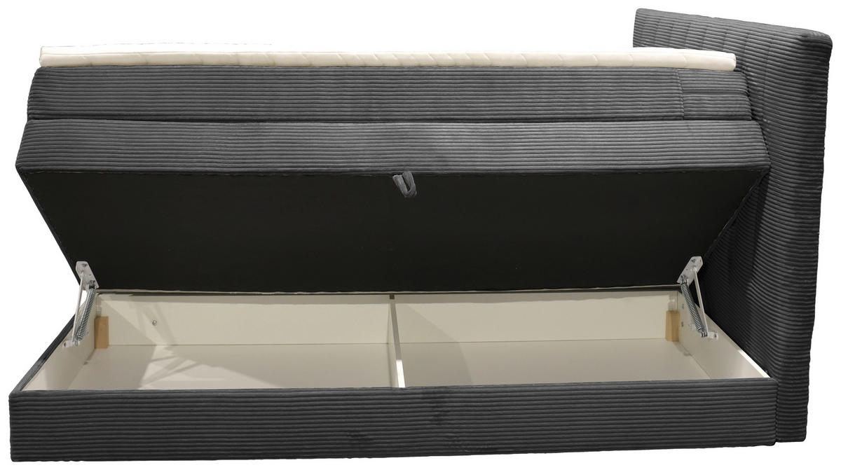 BOXSPRINGBETT 140/200 cm,  in Anthrazit, gepolstertes Kopfteil, Bettkasten, Topper, Matratzen, H2 + H2 = mittel  - Anthrazit/Schwarz, Basics, Kunststoff/Textil (140/200cm) - Boxxx