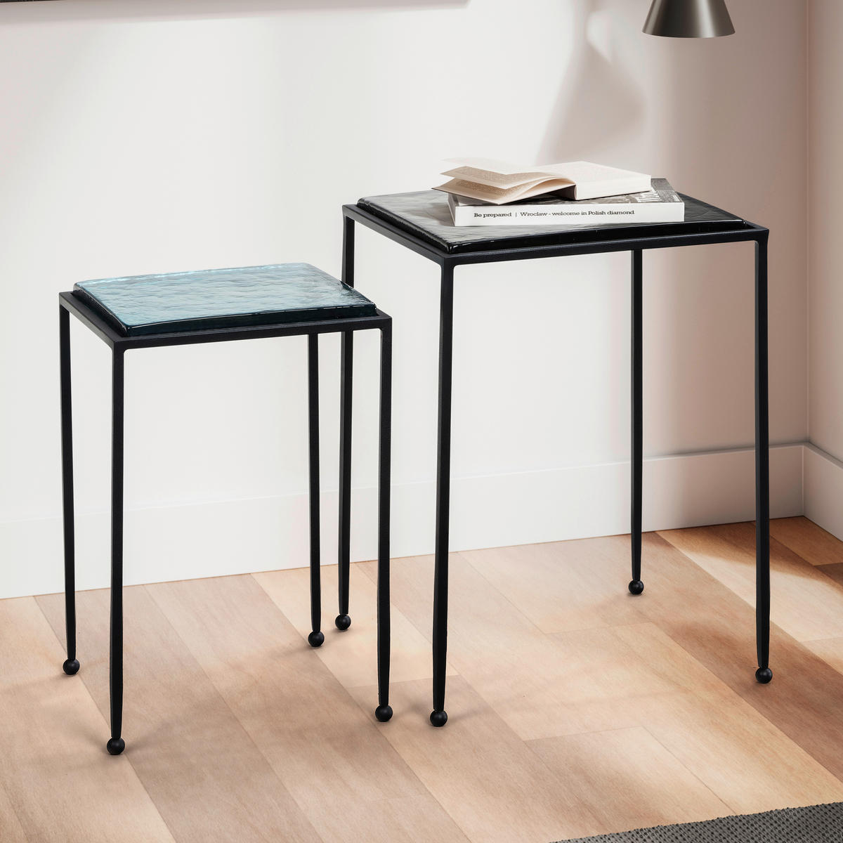 SATZTISCH in Glas  - Blau/Schwarz, Design, Glas/Metall - MID.YOU
