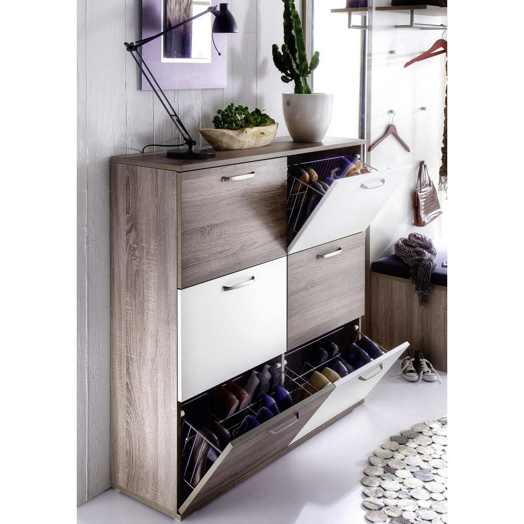 Thumbnail - Moderano Schuhschrank, Weiß, Eiche, Metall, 120.6x124x36 cm, Typenauswahl, Beimöbel erhältlich, Garderobe, Schuhaufbewah...