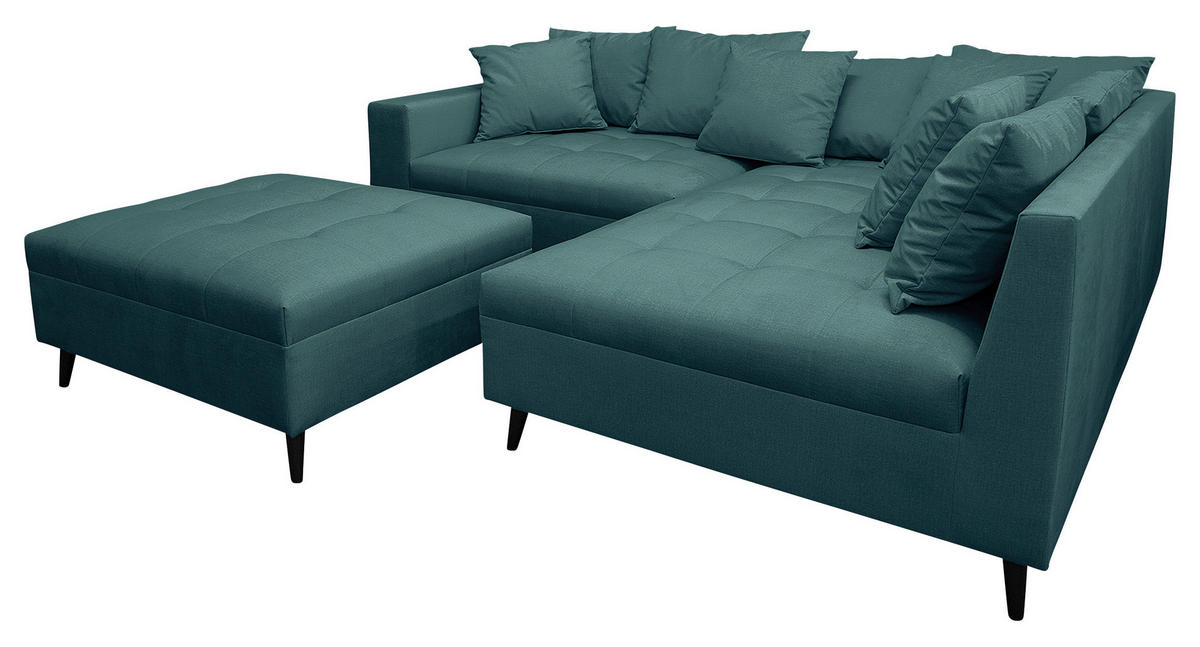 Ecksofa inkl. Hocker, mikrovlakna barve petroleja  - barve petroleja/črna, Design, tekstil/les (247/174cm) - MID.YOU