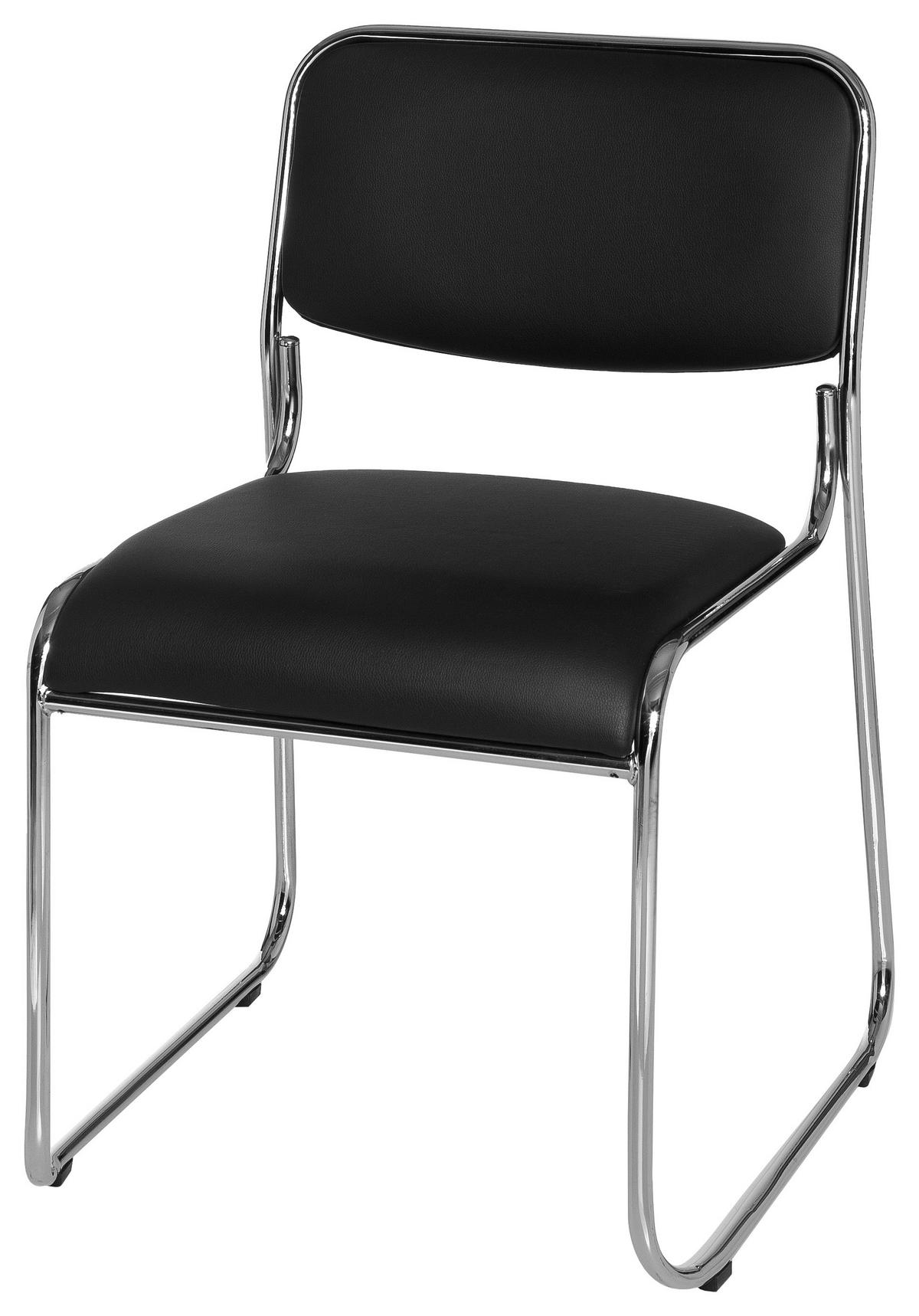 BESUCHERSTUHL  in Lederlook Schwarz  - Chromfarben/Schwarz, MODERN, Textil/Metall (41/84/52cm) - MID.YOU