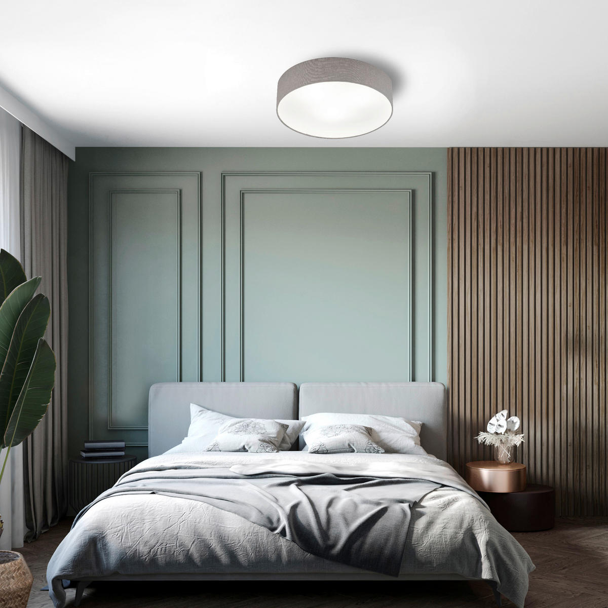 DECKENLEUCHTE  45/10 cm    - Weiss/Grau, Basics, Glas/Textil (45/10cm) - Fischer & Honsel