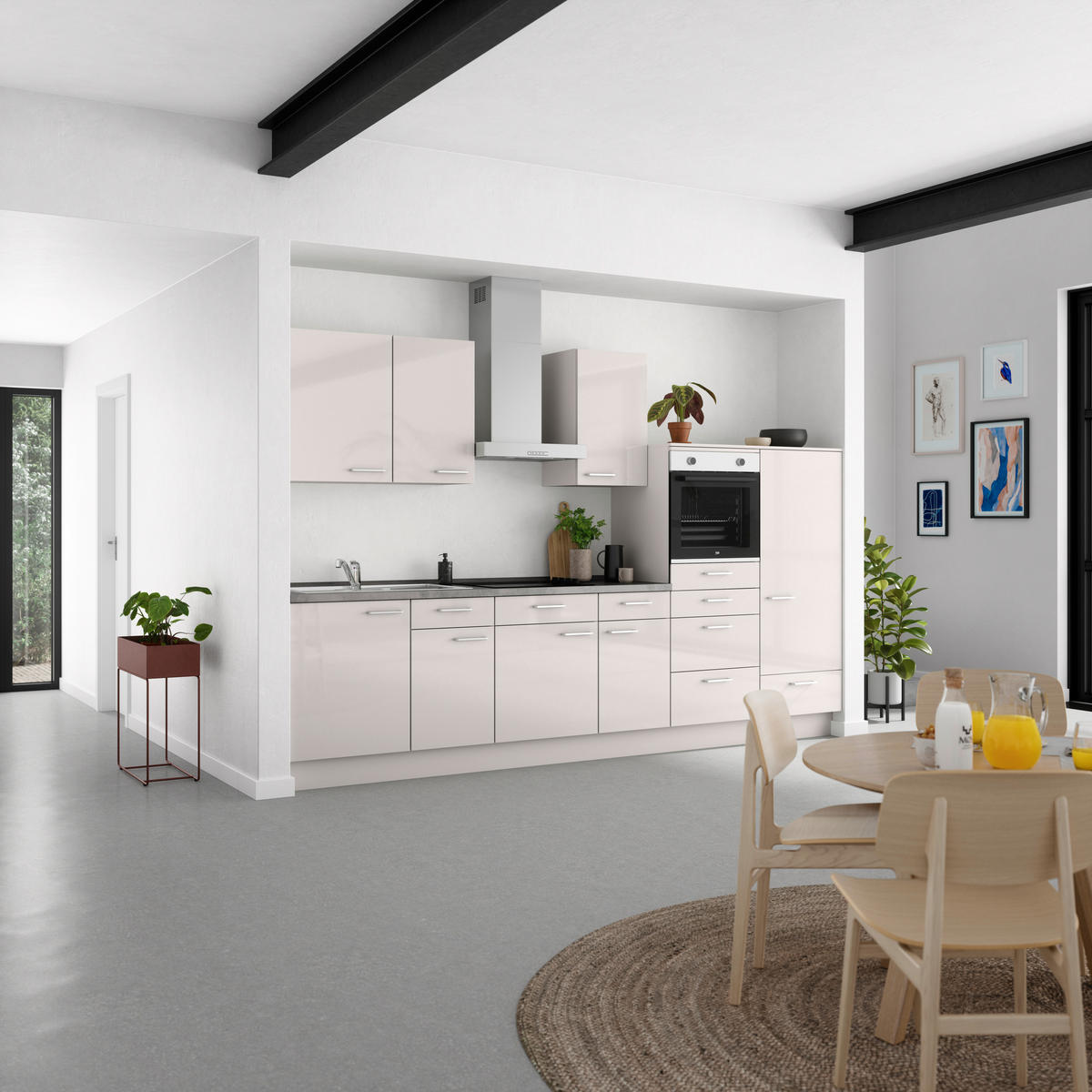 KÜCHENBLOCK Flash 330 cm  in Schieferfarben, Seidengrau  - Schieferfarben/Edelstahlfarben, MODERN, Holzwerkstoff/Metall (330cm) - Nobilia