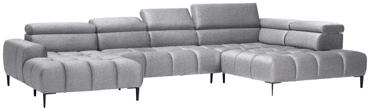 WOHNLANDSCHAFT Grau Webstoff  - Schwarz/Grau, Design, Textil/Metall (177/385/216cm) - Welnova