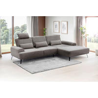 ECKSOFA Astoria Graubraun Flachgewebe  - Graubraun/Schwarz, Design, Textil/Metall (305/178cm) - Livetastic