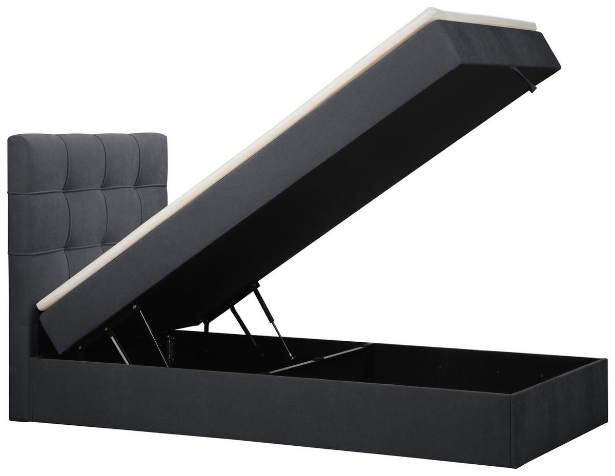 BOXBETT 100/200 cm,  in Anthrazit, Matratze, gepolstertes Kopfteil, Bettkasten, Topper, H3 = fest  - Anthrazit/Schwarz, Basics, Kunststoff/Textil (100/200cm) - Chameo