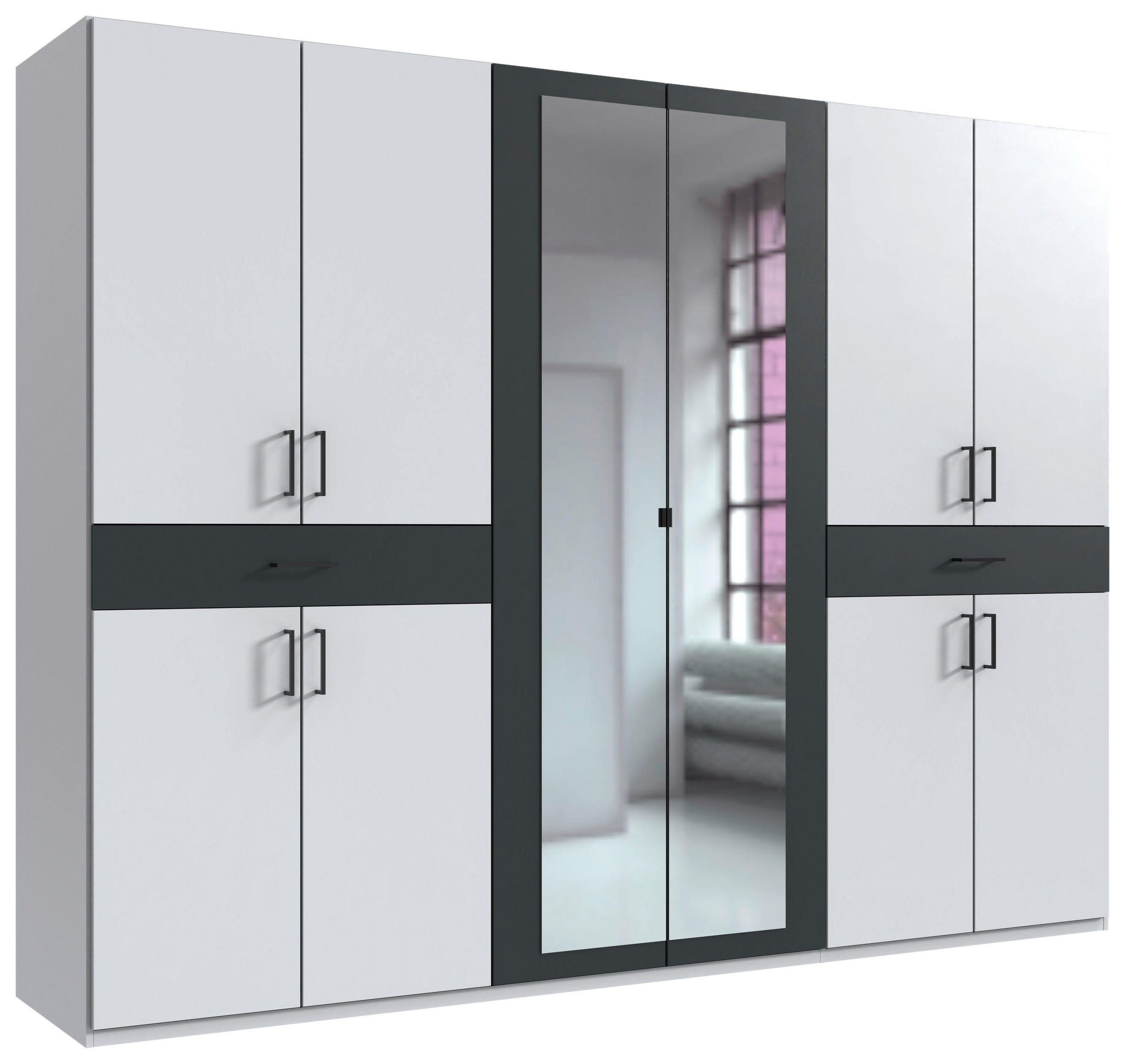 DREHTÜRENSCHRANK 270/208/58 cm,  in Graphitfarben, Weiß, 10-türig  - Schwarz/Graphitfarben, KONVENTIONELL, Glas/Holzwerkstoff (270/208/58cm) - Boxxx