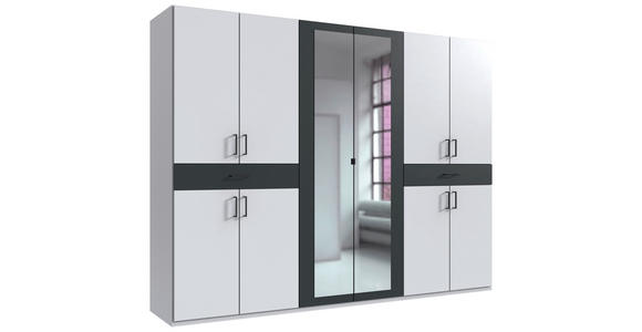 DREHTÜRENSCHRANK  in Graphitfarben, Weiß  - Schwarz/Graphitfarben, KONVENTIONELL, Glas/Holzwerkstoff (270/208/58cm) - Carryhome