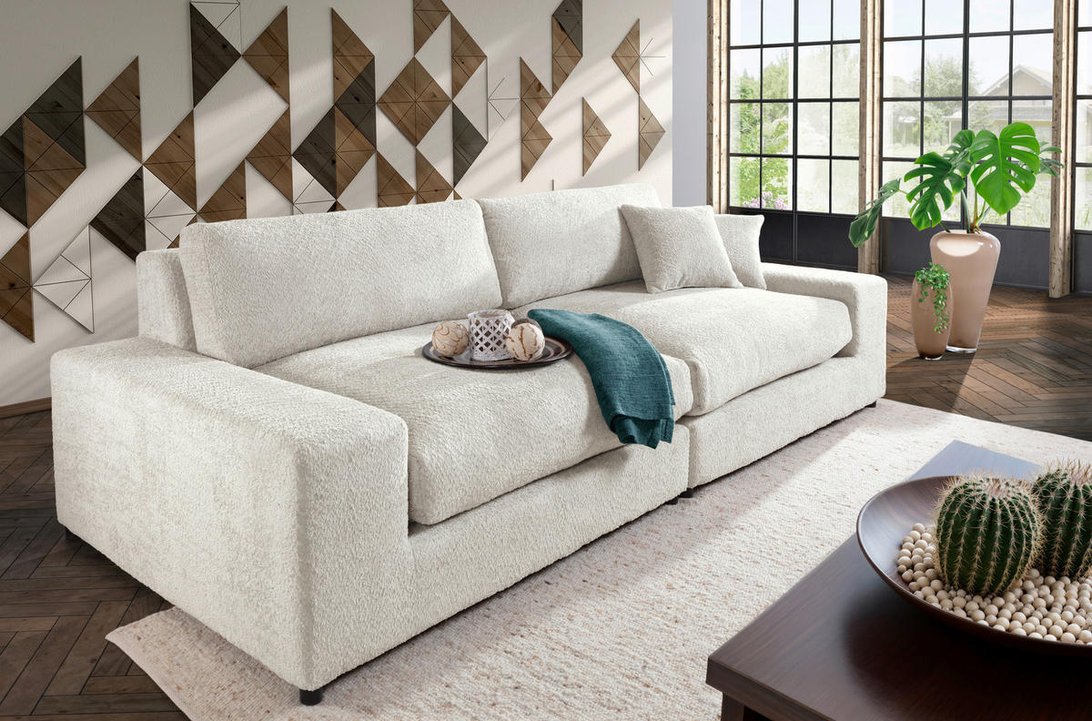 MEGASOFA Struktur, Bouclé Beige  - Beige/Schwarz, MODERN, Kunststoff/Textil (270/76/125cm) - Landscape