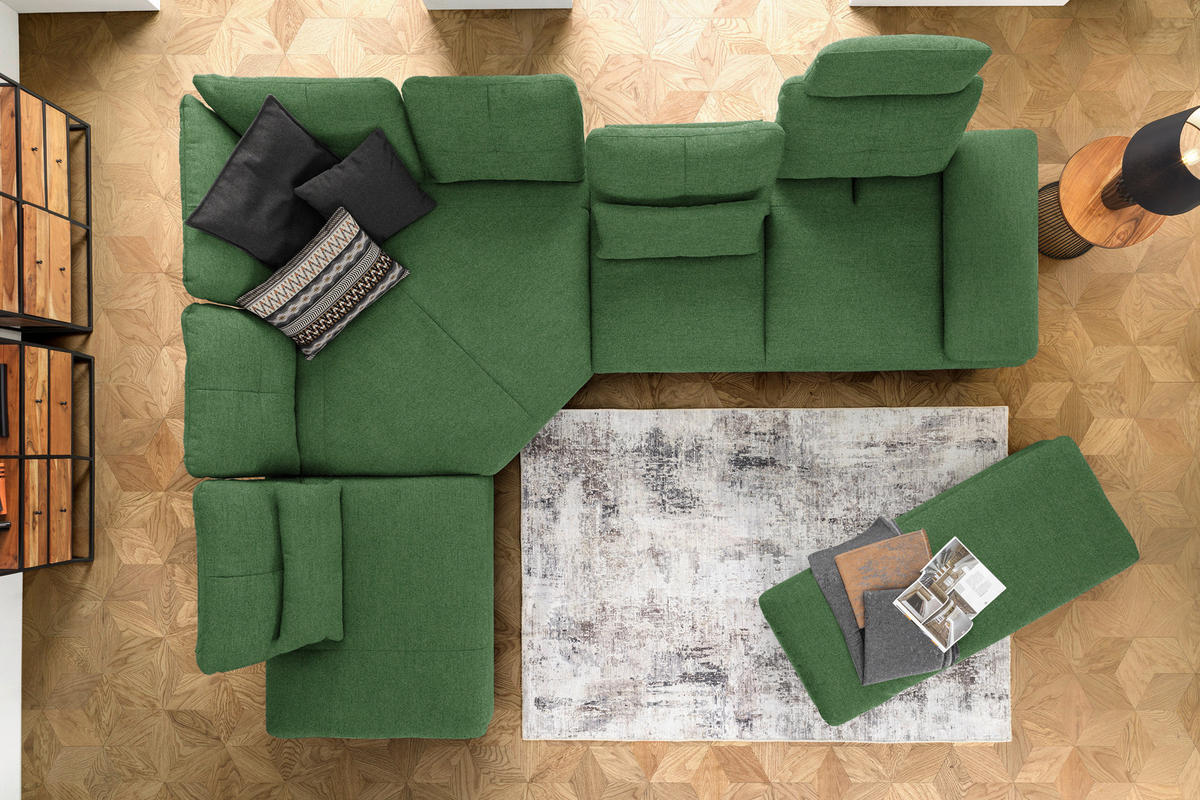 ECKSOFA  in Flachgewebe Grün  271/344 cm  - Schwarz/Grün, Design, Textil/Metall (271/344cm) - Chilliano