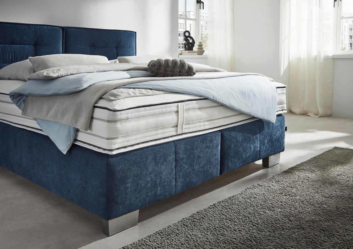 BOXSPRINGBETT 200/200 cm  in Dunkelblau  - Chromfarben/Dunkelblau, KONVENTIONELL, Textil/Metall (200/200cm) - Dieter Knoll
