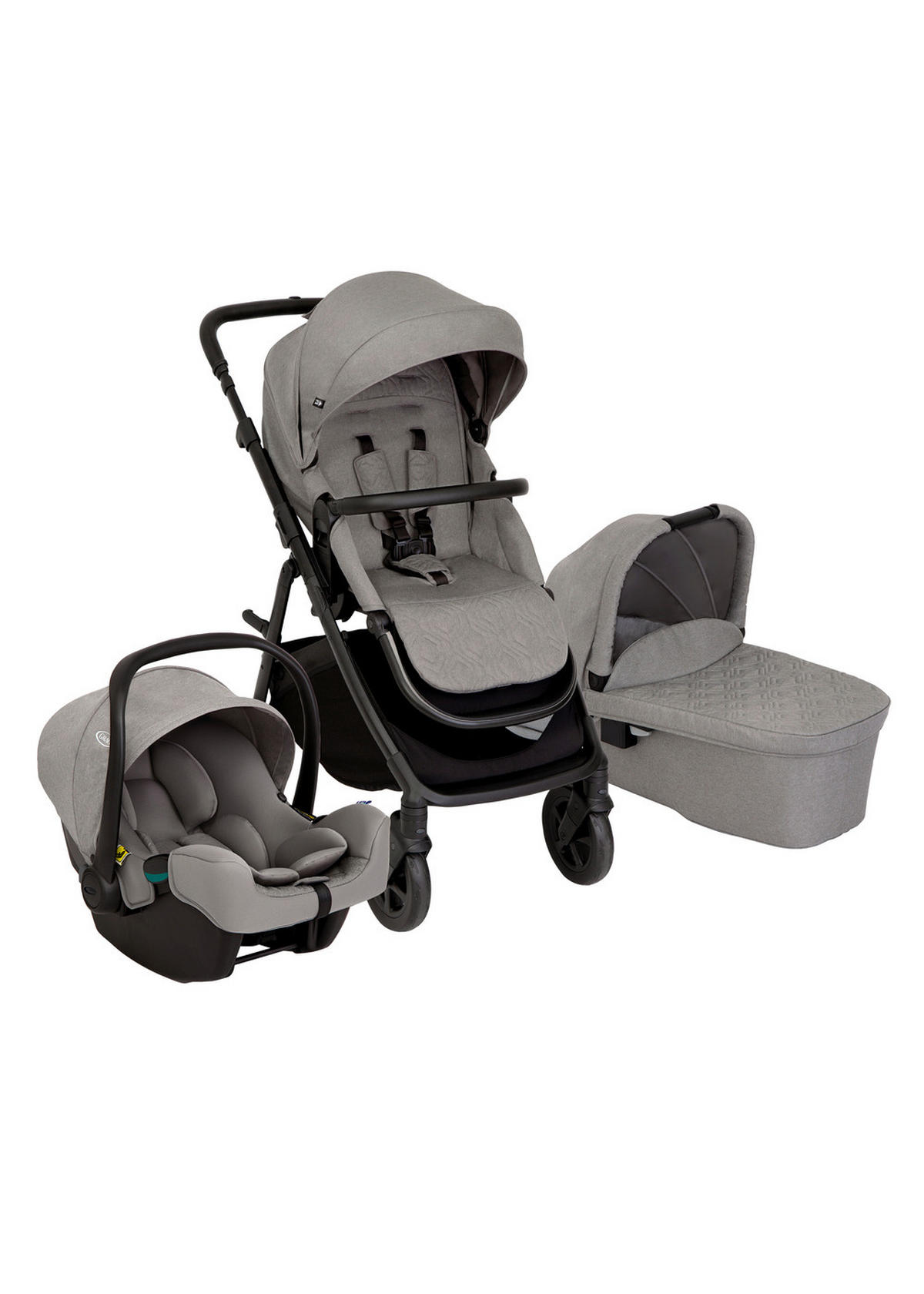 KINDERWAGENSET  Near2Me 3in1  Ash  - Schwarz/Grau, Basics, Kunststoff/Metall (62,7/120/95cm) - Graco