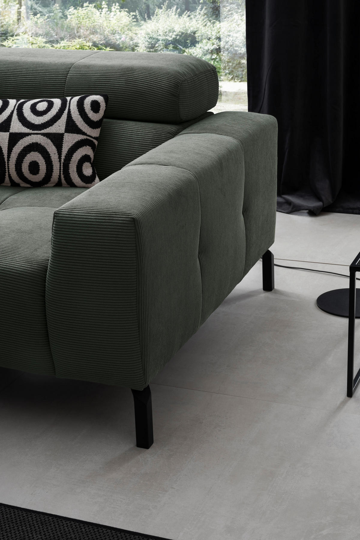 ECKSOFA in Feincord Olivgrün  - Schwarz/Olivgrün, Konventionell, Textil/Metall (219/311cm) - Hom`in