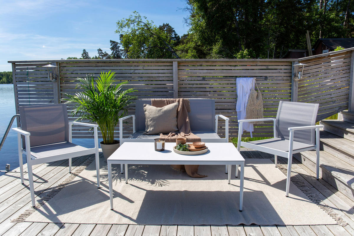 LOUNGEGARNITUR 4-teilig   Aluminium  - Weiß/Grau, KONVENTIONELL, Glas/Textil - Gardenson