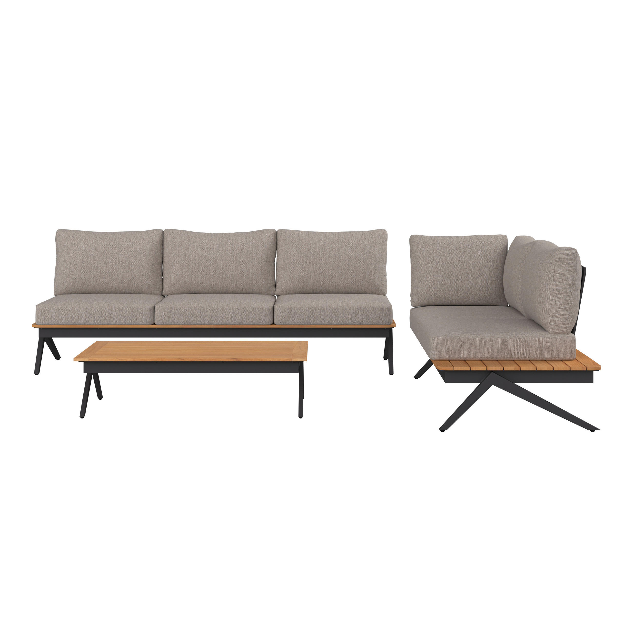 LOUNGEGARNITUR 286/166 cm Teakholz massiv Aluminium  - Anthrazit/Naturfarben, MODERN, Holz/Textil (286/166cm) - Amatio