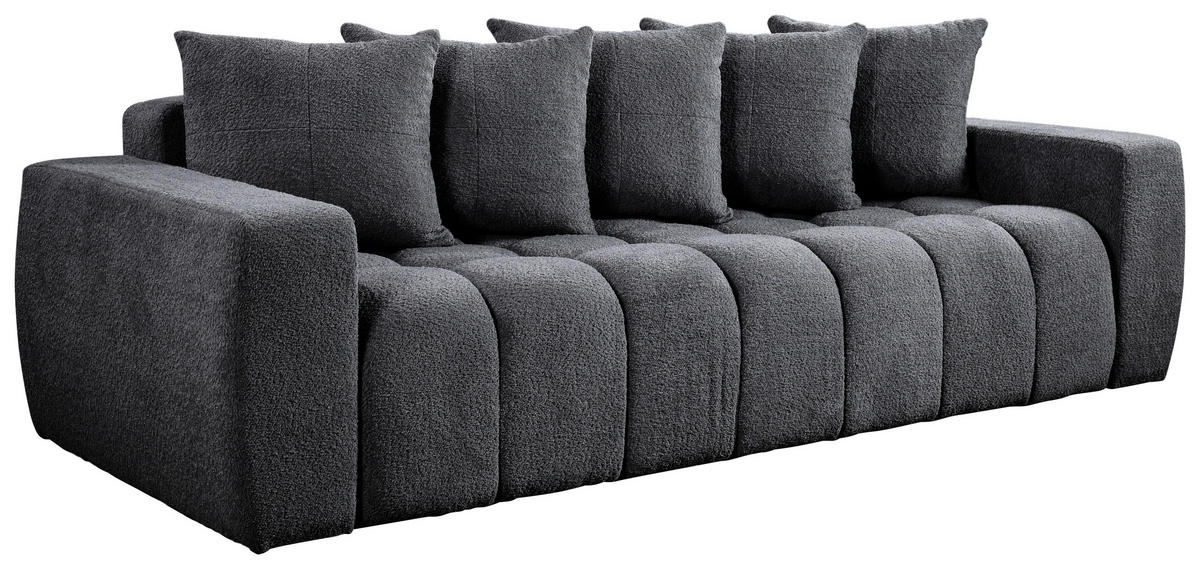 SCHLAFSOFA  mit Liegefunktion, Schlafen auf Sitzhöhe Struktur, Bouclé Dunkelgrau  - Dunkelgrau/Schwarz, Basics, Kunststoff/Textil (250/86/140cm) - Livetastic