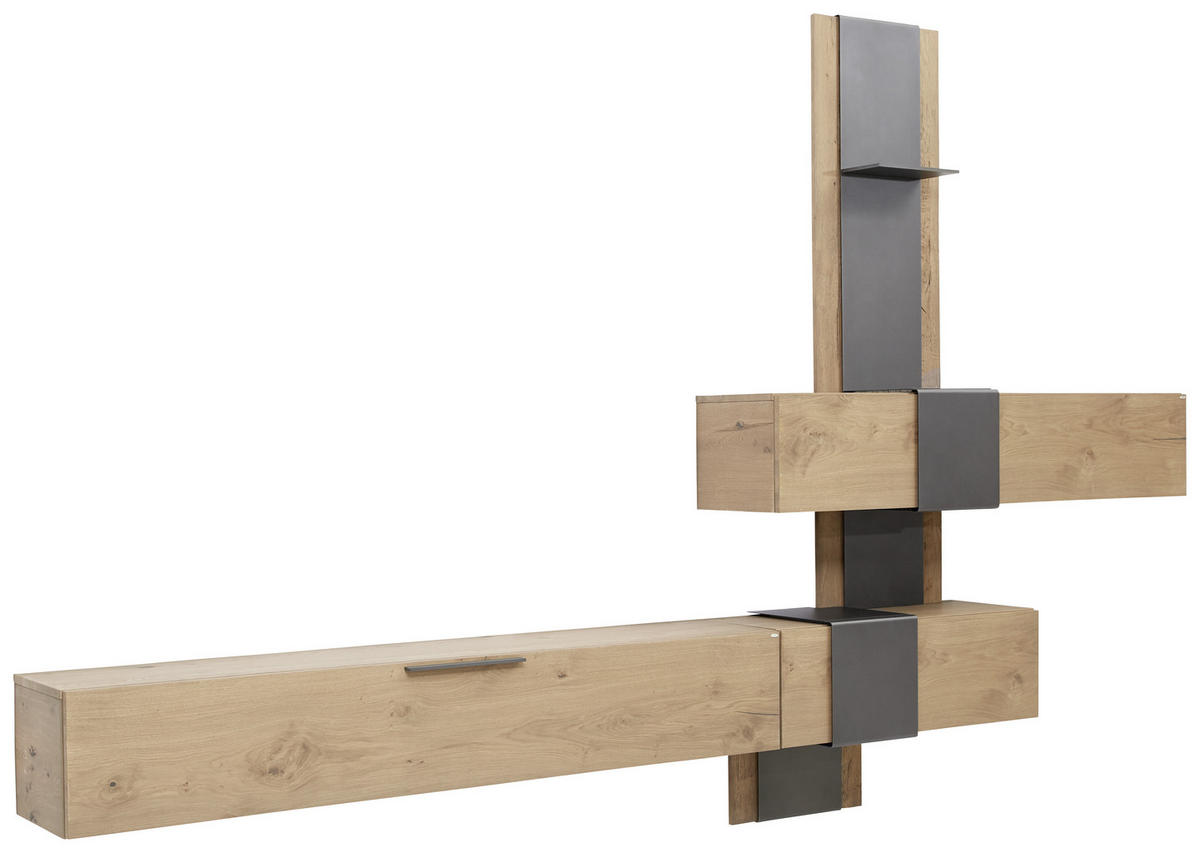 WOHNWAND  in Anthrazit, Eichefarben  353/225/39 cm  - Eichefarben/Anthrazit, Natur, Holz/Metall (353/225/39cm) - Voglauer
